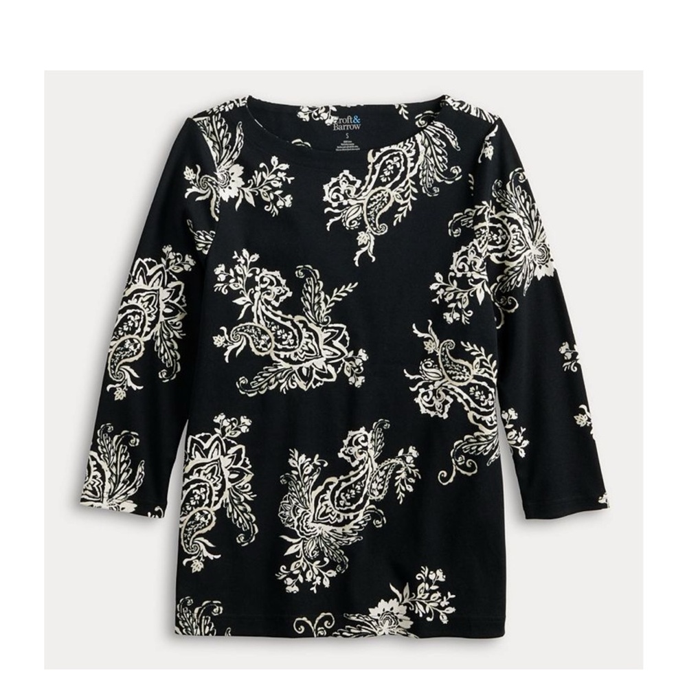 Croft & Barrow Black and Cream paisley top